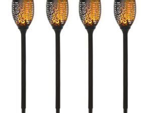 Outsunny Solarleuchte Outdoor 4er-Set Gartenlicht IP44 wasserfest 6-8h Leuchtdauer warme Lichtquelle Kunststoff Schwarz Ø12 x H72cm | Aosom.de