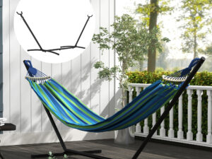 Outsunny Hängemattengestell für Hängematte Metallständer mit Haken 280 x 120 x 110 cm bis 120KG für Garten & Strand | Aosom.de