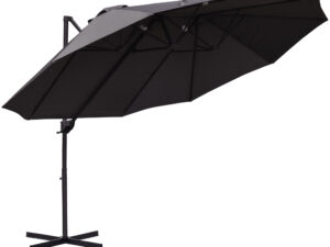 Outsunny Doppelsonnenschirm Ampelschirm mit Kurbel Verstellbarer Gartenschirm Sonnenschutz Metall Dunkelgrau 440 x 270 x 250 cm | Aosom