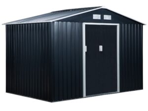 Outsunny Gerätehaus Geräteschuppen Gartenhaus Garten Schuppen mit Bodenrahmen und Schiebetüren wetterfest Stahl Kohlegrau 277 x 195 x 192 cm | Aosom