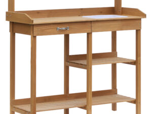 Outsunny Pflanztisch Gärtnertisch mit Wanne aus Tannenholz H112cm für Gartenarbeit & Pflanzenpflege, stabil & wetterfest | Aosom.de