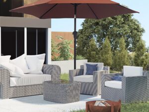 Outsunny Knickschirm Sonnenschirm mit Handkurbel 2,7 m Durchmesser Alu & 180g/m² Polyester in Braun, ideal für Garten & Terrasse | Aosom.de