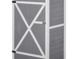 Outsunny Gartenhaus Gerätehaus Regalböden Tanne Schwarz+Grau+Weiß 75x56x115cm | Aosom