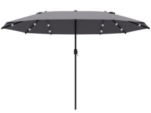 Outsunny Sonnenschirm 440 x 260 cm mit LED Beleuchtung, Doppelsonnenschirm mit Handkurbel, ovaler Terrassenschirm aus Metall, dunkelgrau | Aosom.de