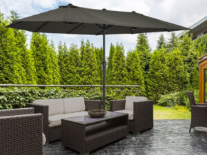 Outsunny Doppelsonnenschirm  Gartenschirm mit Handkurbel, Grau, Oval, 460 x 270 x 240 cm| Aosom