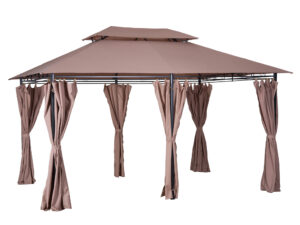 Outsunny Gartenpavillon Partyzelt 3x4m Doppeldach in Khaki, wetterfest & stabil für Gartenpartys und Events | Aosom.de