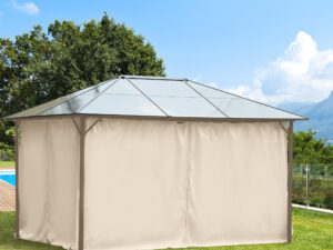 Outsunny Pavillon 3x4 m mit 4 Seitenteilen, Partyzelt aus Polyester in Beige, 352 x 205 cm, ideal für Gartenpartys | Aosom.de