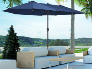 Outsunny Sonnenschirm Gartenschirm Marktschirm Doppelsonnenschirm Terrassenschirm mit Handkurbel Blau Oval 460 x 270 x 240 cm | Aosom