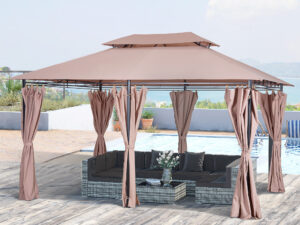 Outsunny Gartenpavillon Partyzelt 3x4m Doppeldach in Khaki, wetterfest & stabil für Gartenpartys und Events | Aosom.de