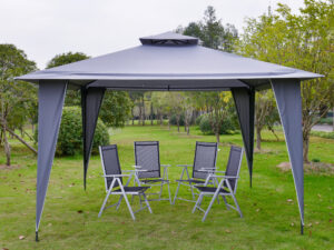 Outsunny Pavillon Partyzelt Doppeldach 3,45x3,45m Metall Polyester grau, wasserdicht & UV-beständig für Gartenfeiern | Aosom.de