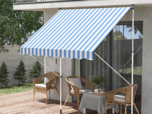 Outsunny Gelenkarmmarkise Klemmmarkise höhenverstellbar 200x150cm Blau/Weiß aus Aluminium für Terrasse & Balkon | Aosom.de