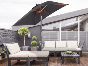 Outsunny Sonnenschirm  Knickbarer Gartenschirm aus Tannenholz, 3-stufig einstellbar, Dunkelgrau, 200x150x230cm| Aosom