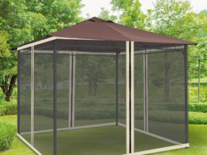 Outsunny Moskitonetz 3x3m Pavillon mit 4 Seitenteilen, Fliegennetz mit Reißverschluss, langlebig aus Nylon-Mesh in Schwarz | Aosom.de