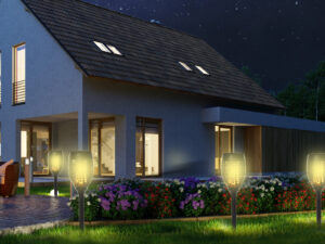 Outsunny Solarleuchte Outdoor 4er-Set Gartenlicht IP44 wasserfest 6-8h Leuchtdauer warme Lichtquelle Kunststoff Schwarz Ø12 x H72cm | Aosom.de